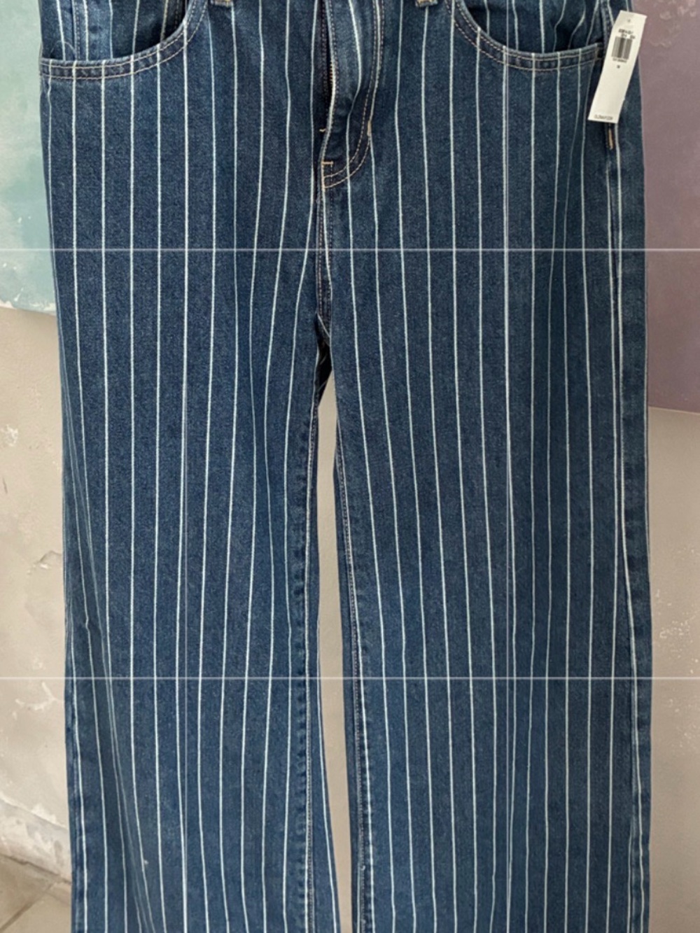 Big Girl Hi- Rise baggy wide leg Dark Blue Pinstripe Jeans. No Strech.